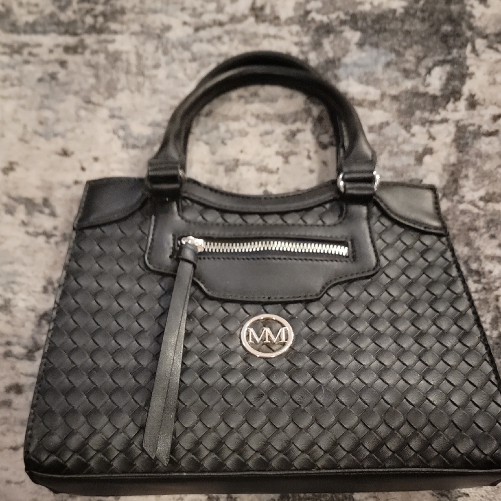 Black Woven Leather Handbag